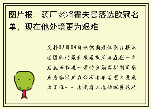 图片报：药厂老将霍夫曼落选欧冠名单，现在他处境更为艰难